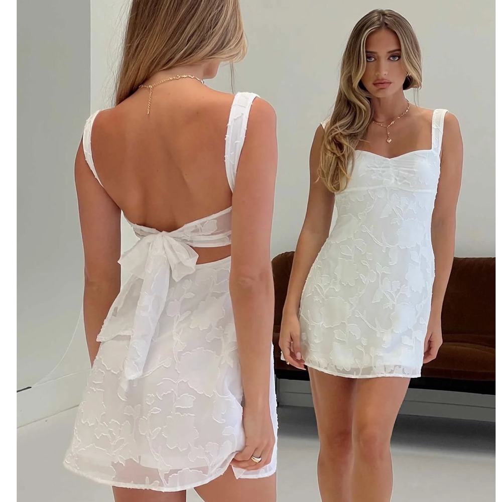 Princess Polly Womens Mcbeath Floral Burnout Ruffle Mini Dress White 2 Coquette
